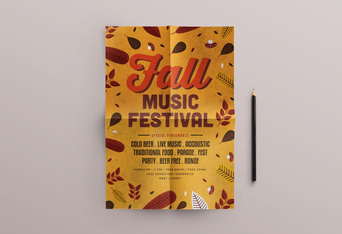 秋季主题音乐盛会海报传单设计PSD模板 Fall Music Flyer插图(1)
