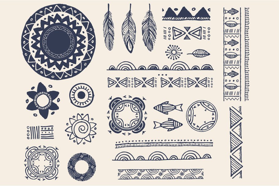 波希米亚部落文化纹理+图标 Boho & Ethnic set. Patterns + icons插图(4)