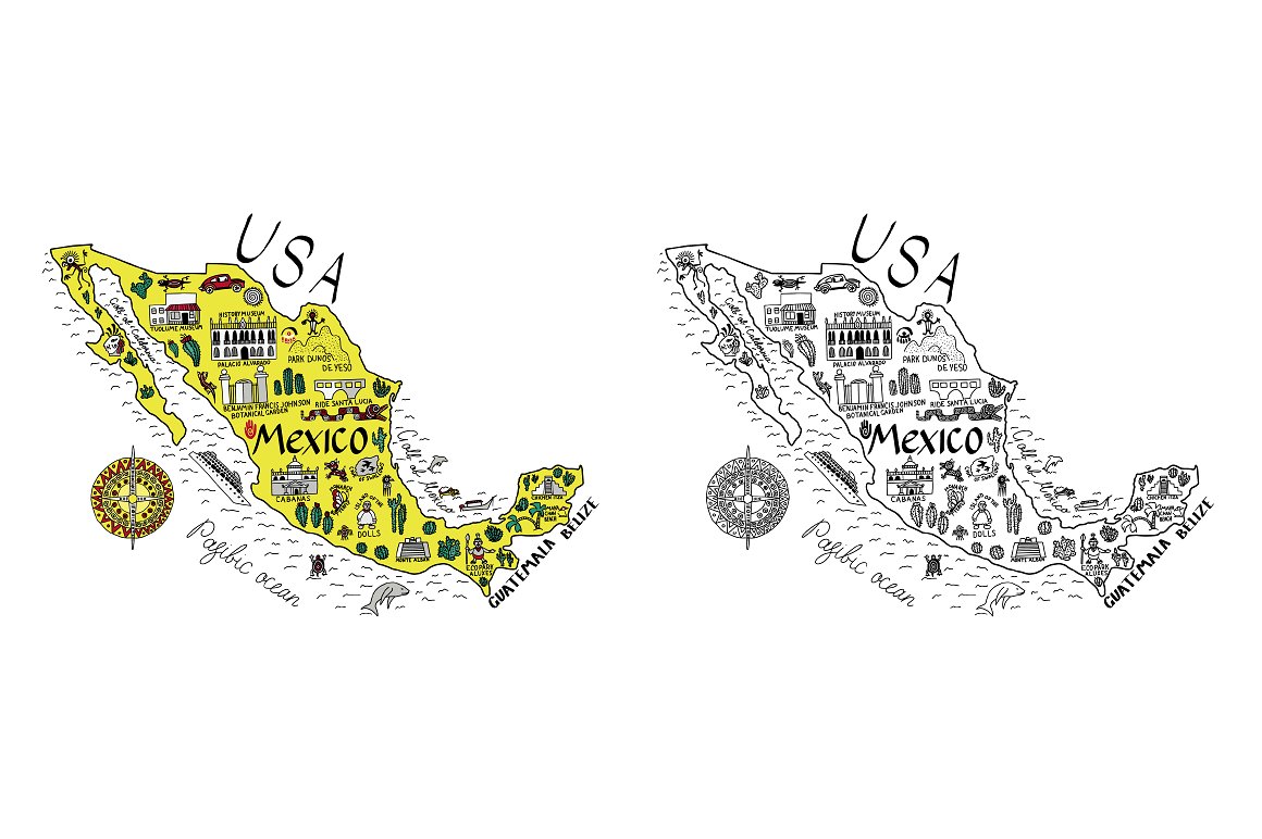 漂亮的墨西哥地图卡通插画矢量素材下载[ai,eps,png,jpg]插图(8)