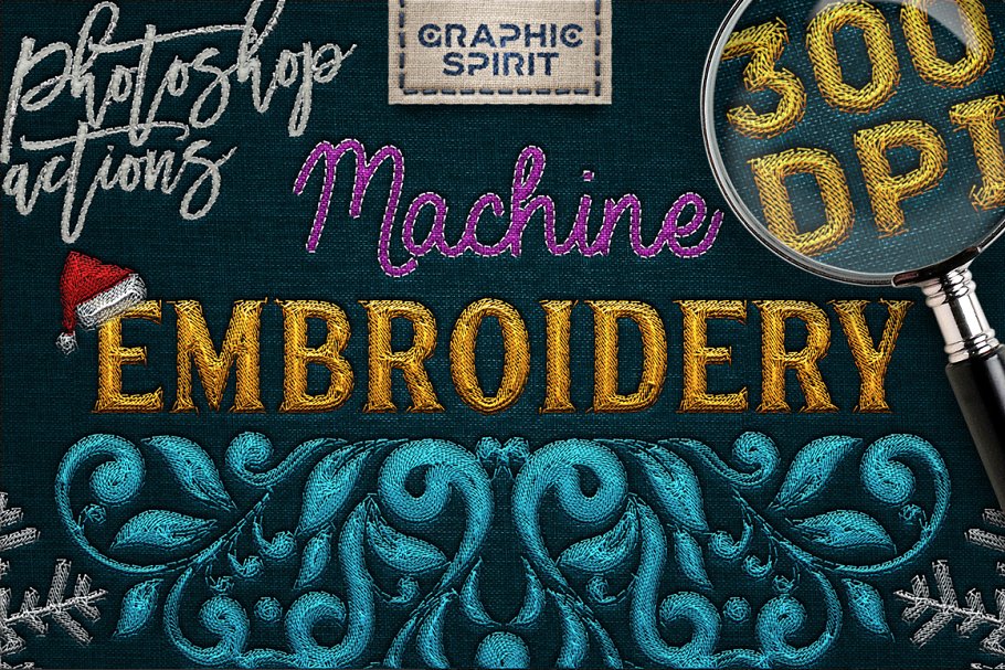 绣花纺织纹理图案设计PS动作 Embroidery Photoshop Actions Tooklit插图