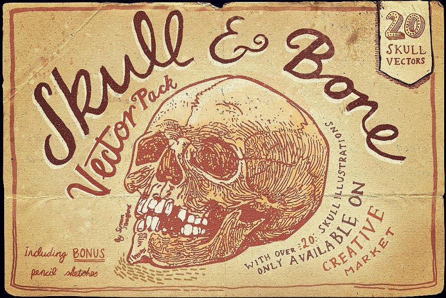 万圣节骷髅头矢量图形合集 Vintage Skull and Bone Vector pack插图