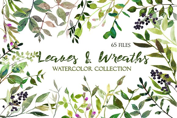 树叶花圈水彩套装 Leaves and Wreaths Watercolor Set插图