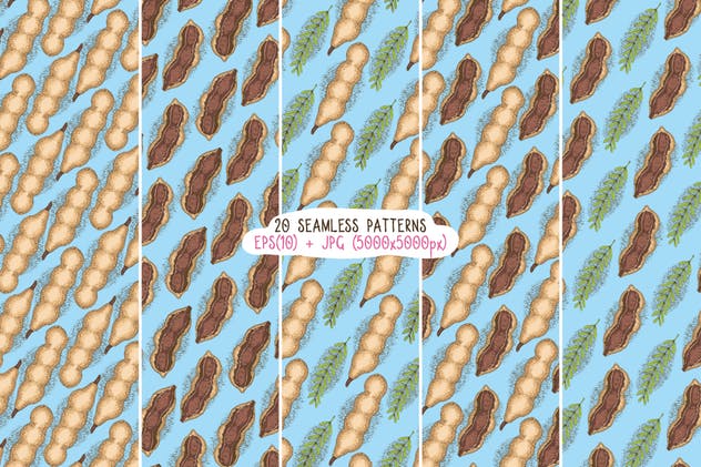 20款手绘水果图案无缝纹理 Fruits Seamless Patterns Set插图(3)