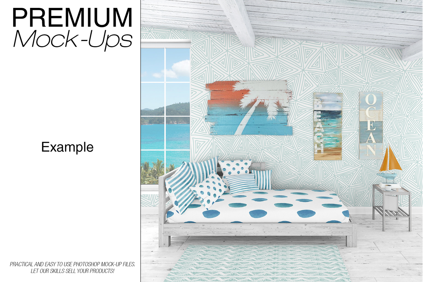 海景房枕头和框架展示样机下载 Pillows & Frames Set – Coastal Style [psd]插图(8)