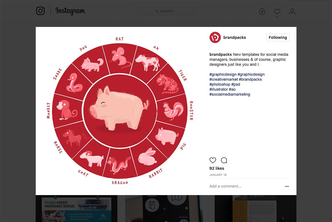 猪年新年十二生肖相关的社交广告图片设计模板下载 [PSD,Ai]插图(4)