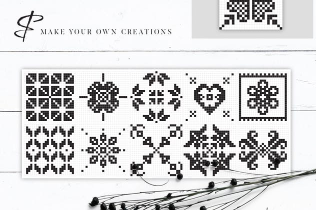 刺绣风格矢量图案 Embroidery Style Vector Patterns插图(6)