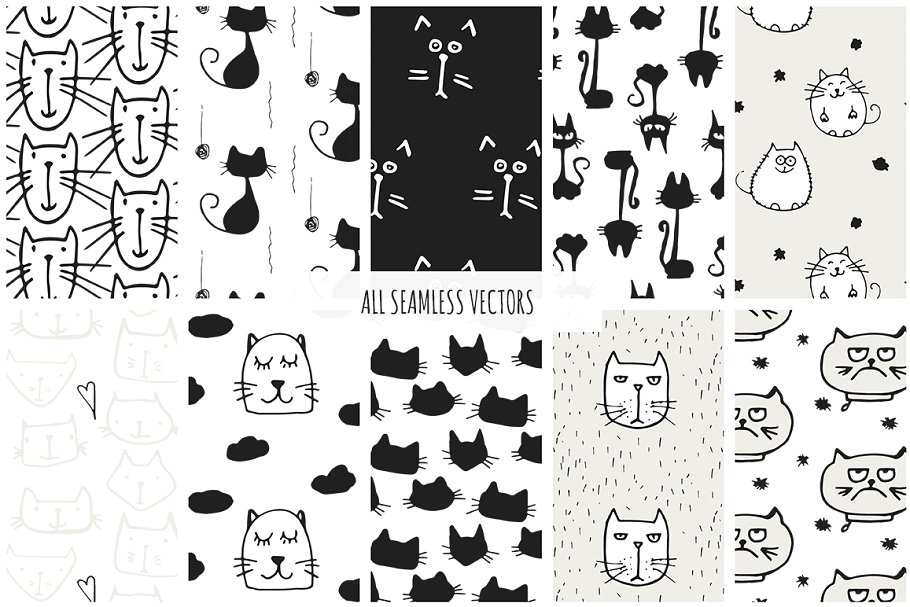 猫星人无缝矢量纹理 Cats Seamless Vector Patterns插图(5)