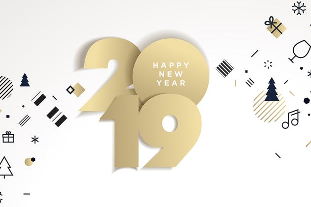 2019年数字图形新年贺卡海报设计模板 Happy New Year 2019插图1