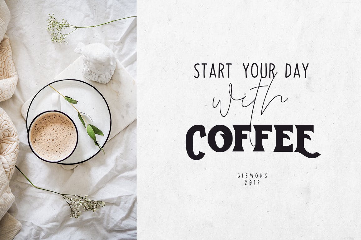 创意装饰设计/无衬线字体/连笔书法钢笔字体三合一 Toast Bread Coffee Typeface插图2