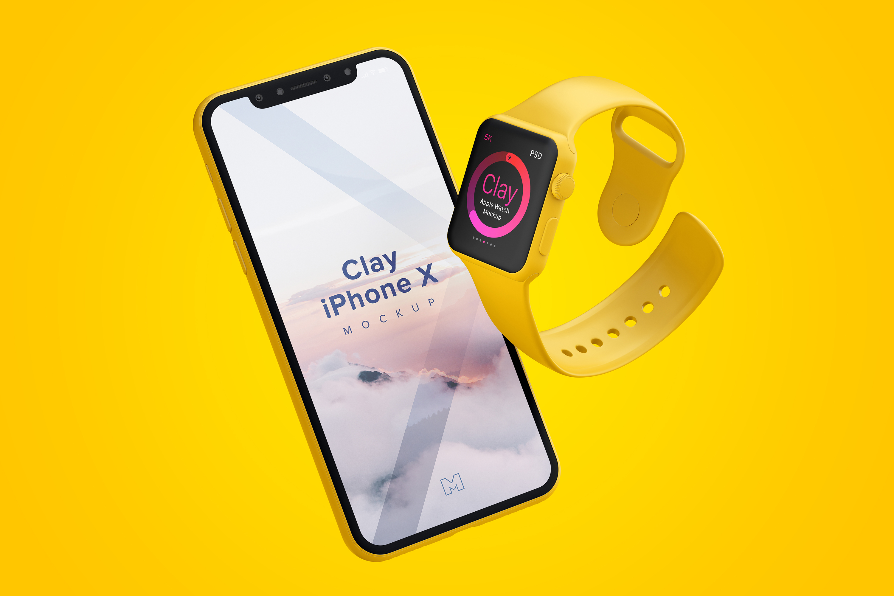 Apple Watch＆iPhone X组合UI设计演示样机模板 Clay Apple Watch and iPhone X Mockup插图