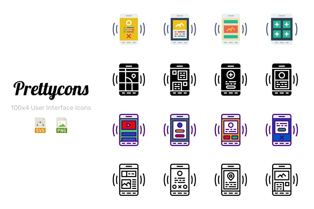 400枚用户界面UI设计图标集v1 Prettycons – 400 User Interface Mobile Icons Vol.1插图