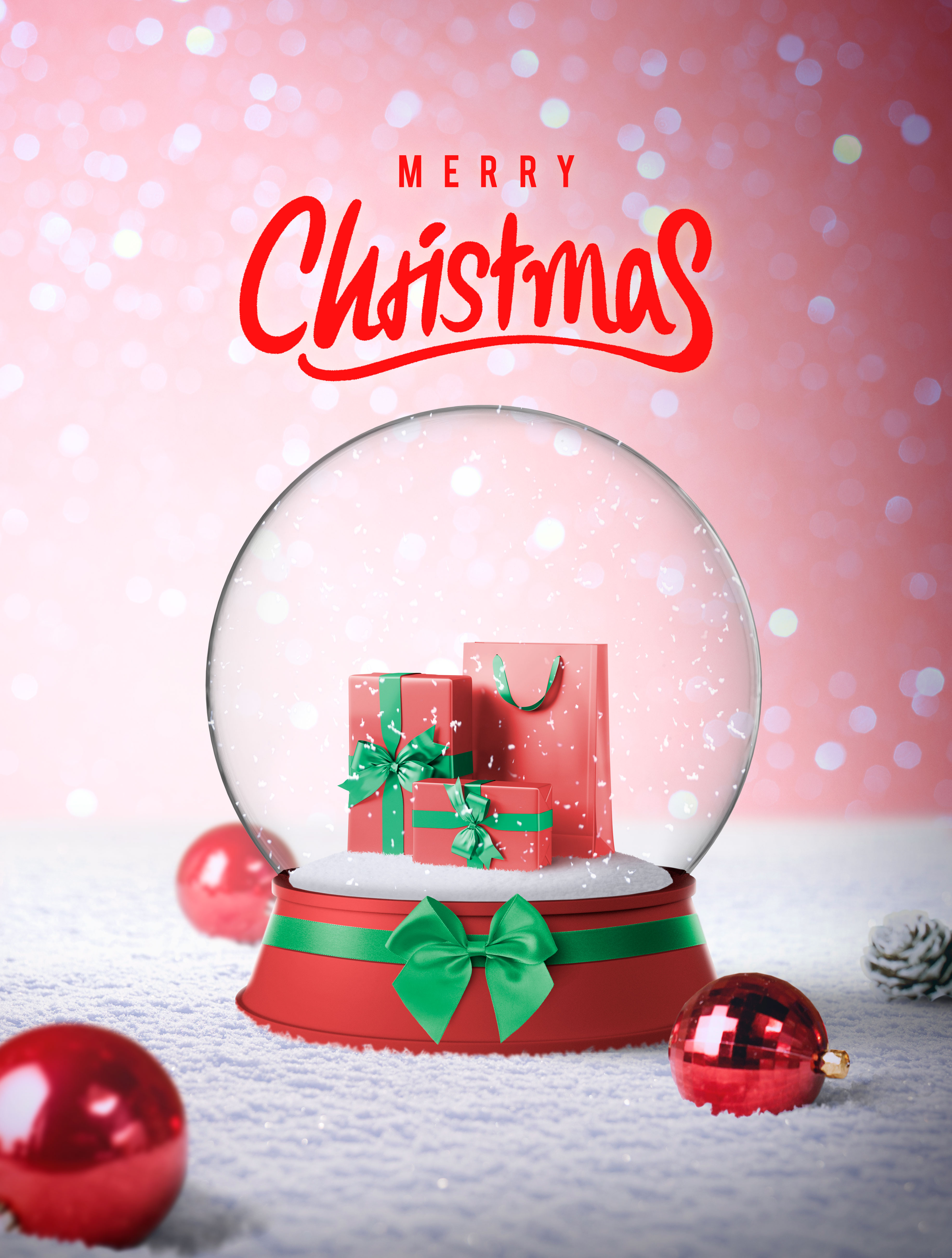 透明雪球圣诞礼物主题海报设模板psd素材插图