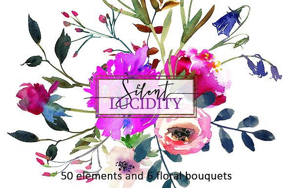 明亮紫色水彩花卉剪辑艺术集 Bright Purple Flowers Clip Art Set插图(7)