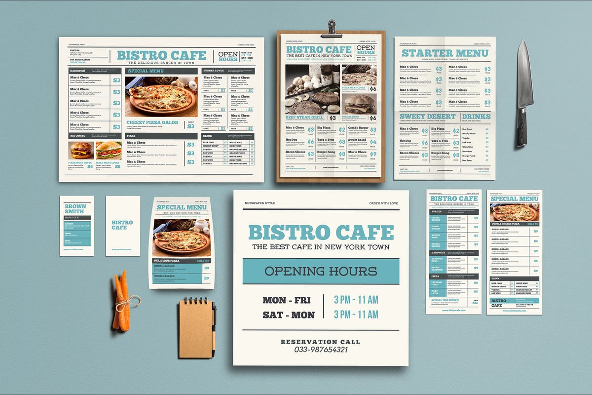 报纸设计风格西餐菜单模板套装 Newspaper Style Menu Package插图