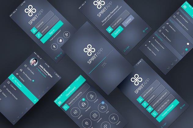 扁平设计风格APP应用设计UI模板 SpiritApp – Mobile Design UI Kit插图(1)