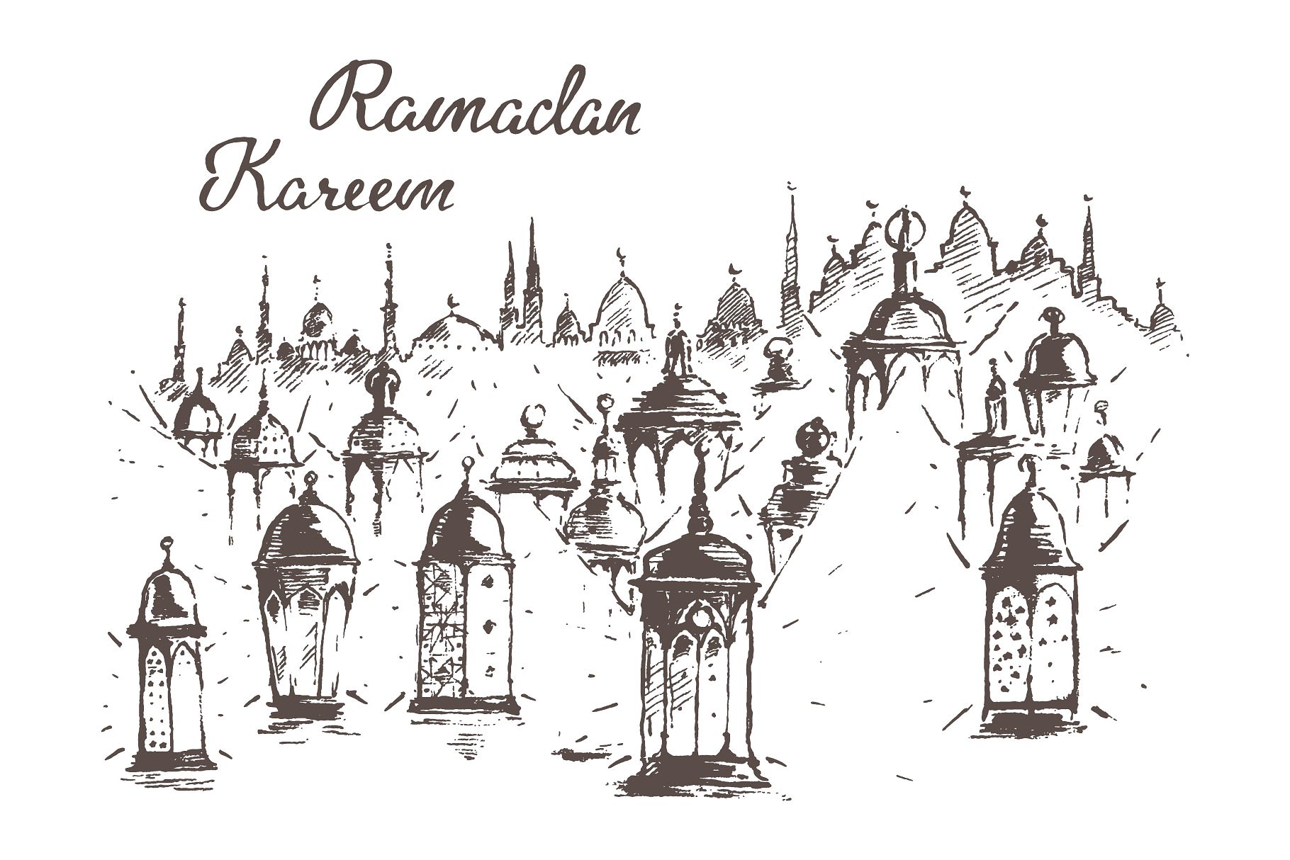 巨大的素描斋月插图合集 Big set of Ramadan Kareem sketches插图(5)