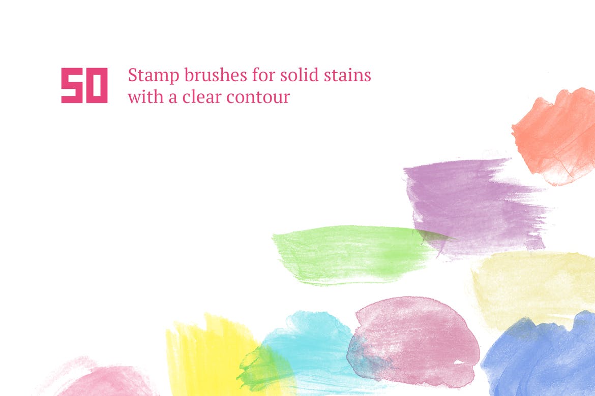 50个手工水彩笔刷笔触图形PS笔刷#1 Watercolor Brush Set #1插图3