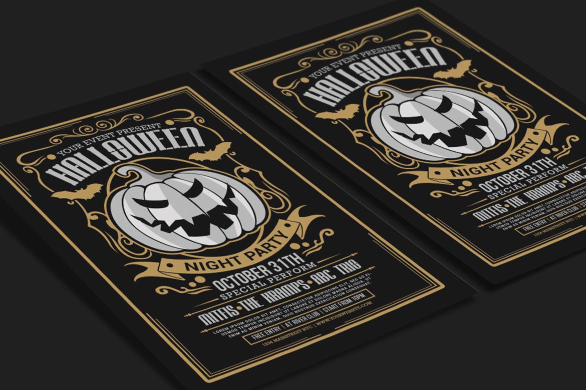 万圣节之夜主题活动海报设计模板 Halloween Night Party插图(2)
