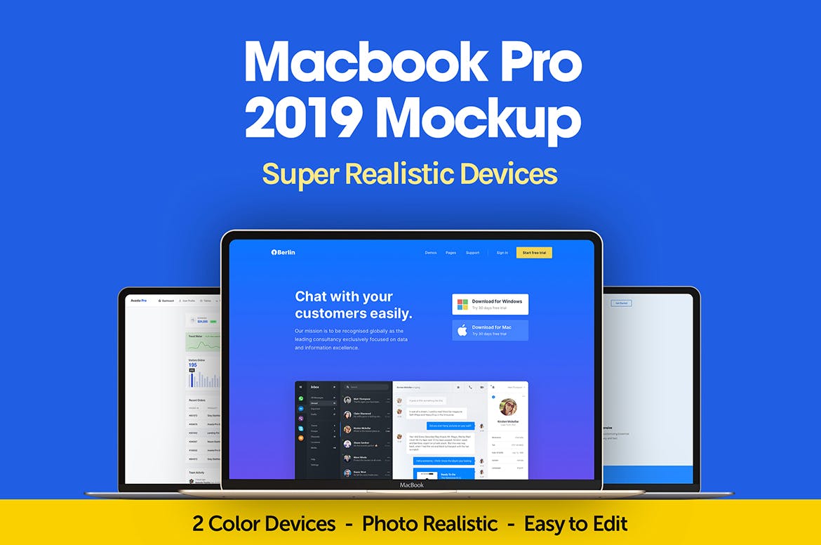 2019款MacBook Pro笔记本电脑屏幕预览样机 Macbook Pro 2019 Mockup插图(1)
