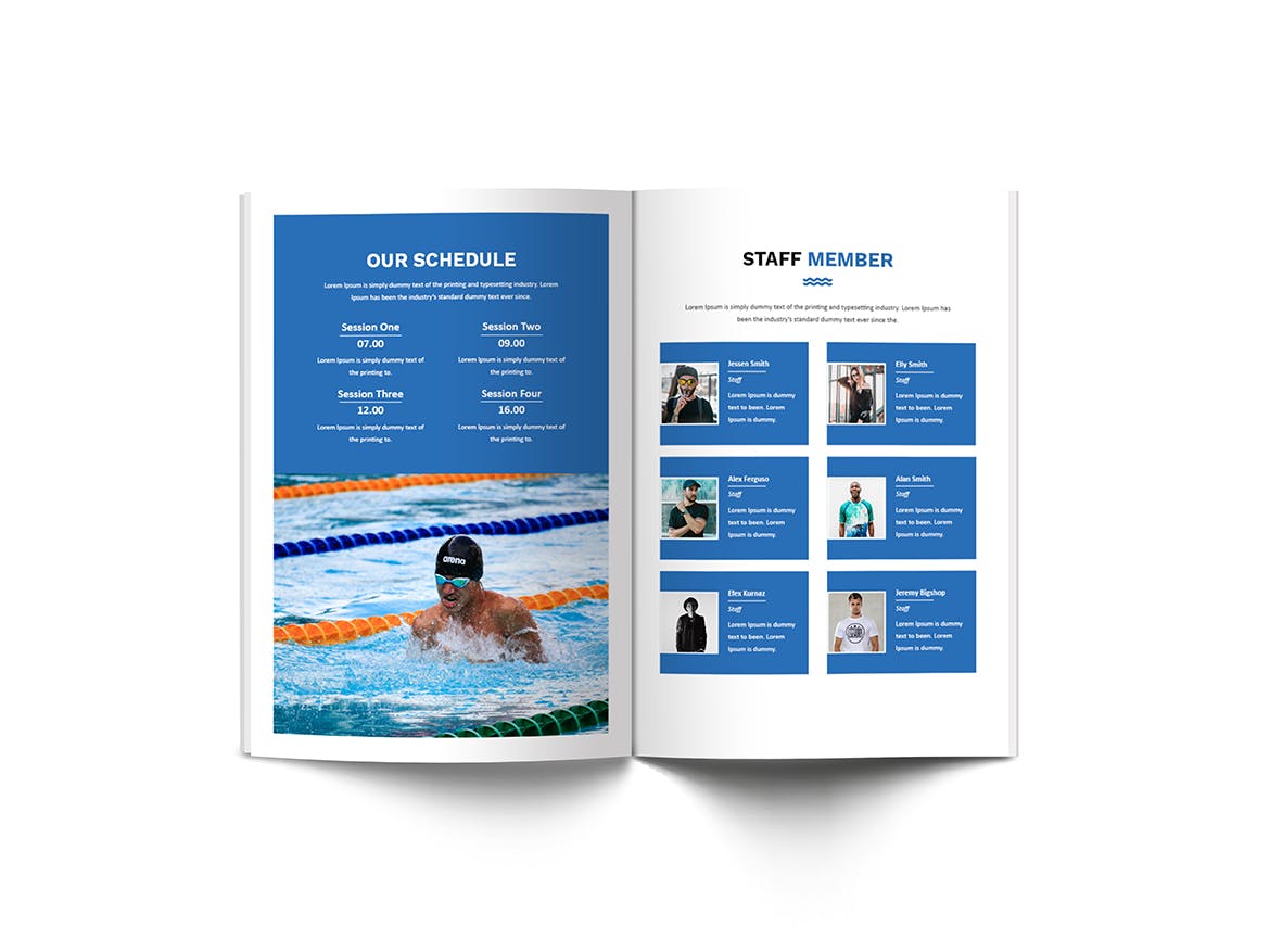 A4尺寸游泳培训班课程招生宣传画册设计模板 Swimming A4 Brochure Template插图(11)