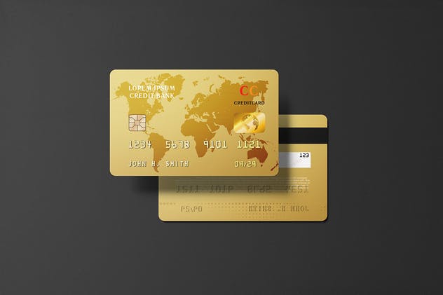 高端亮金风格银行信用卡样机 Golden Credit Card Mockup插图(2)