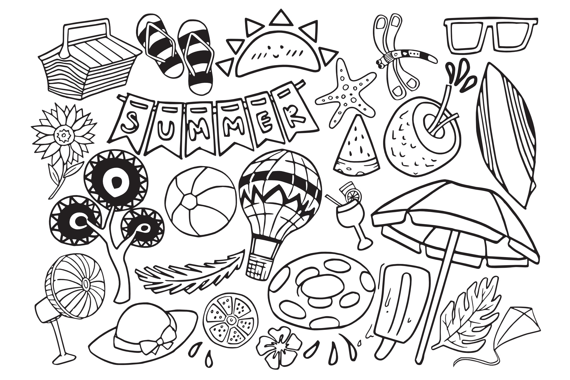 夏季主题涂鸦手绘矢量图案素材 Summer Stuff Doodle Vector插图1