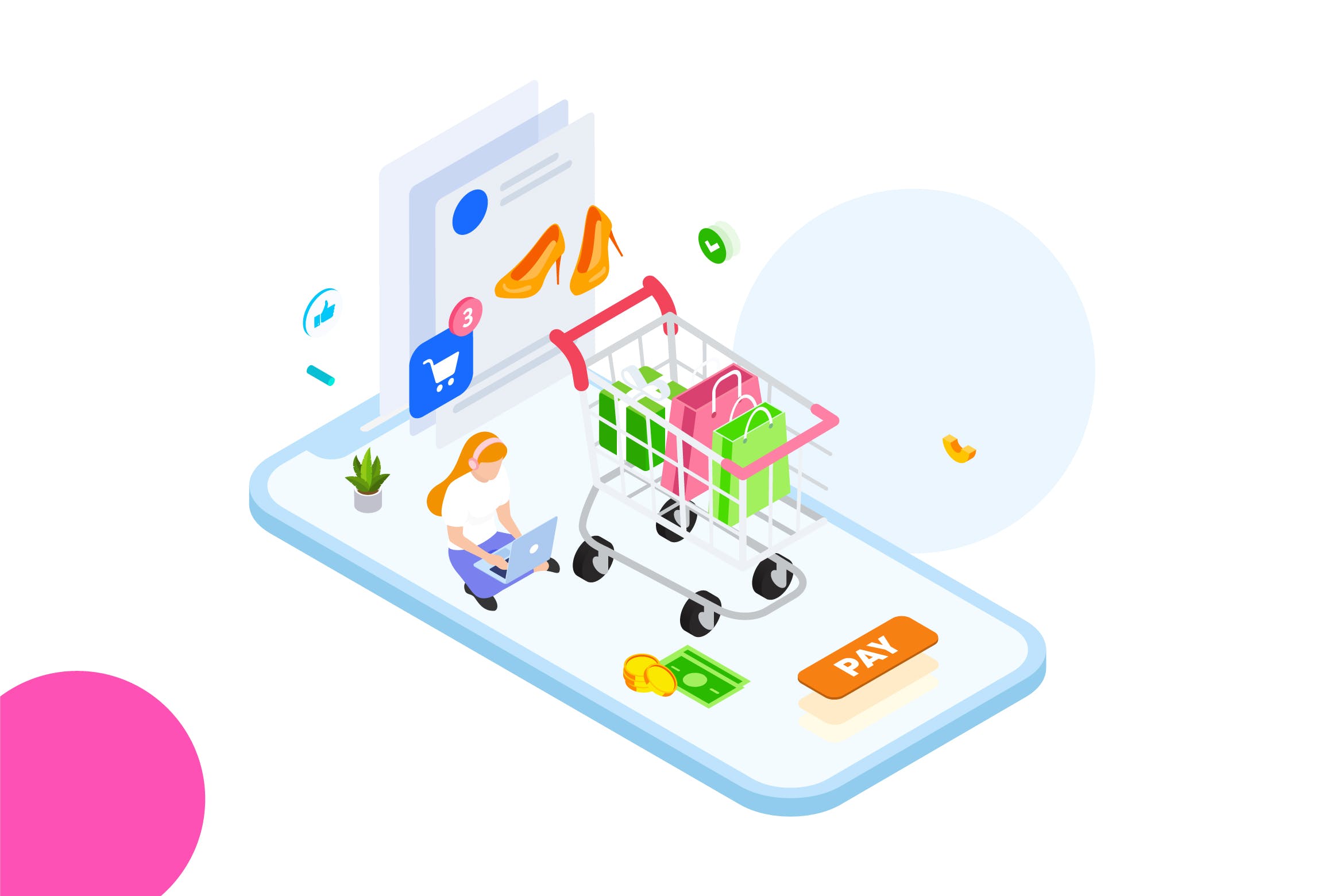 在线支付金融业务场景等距概念插画v2 Online Payment by Finance Isometric – FV插图