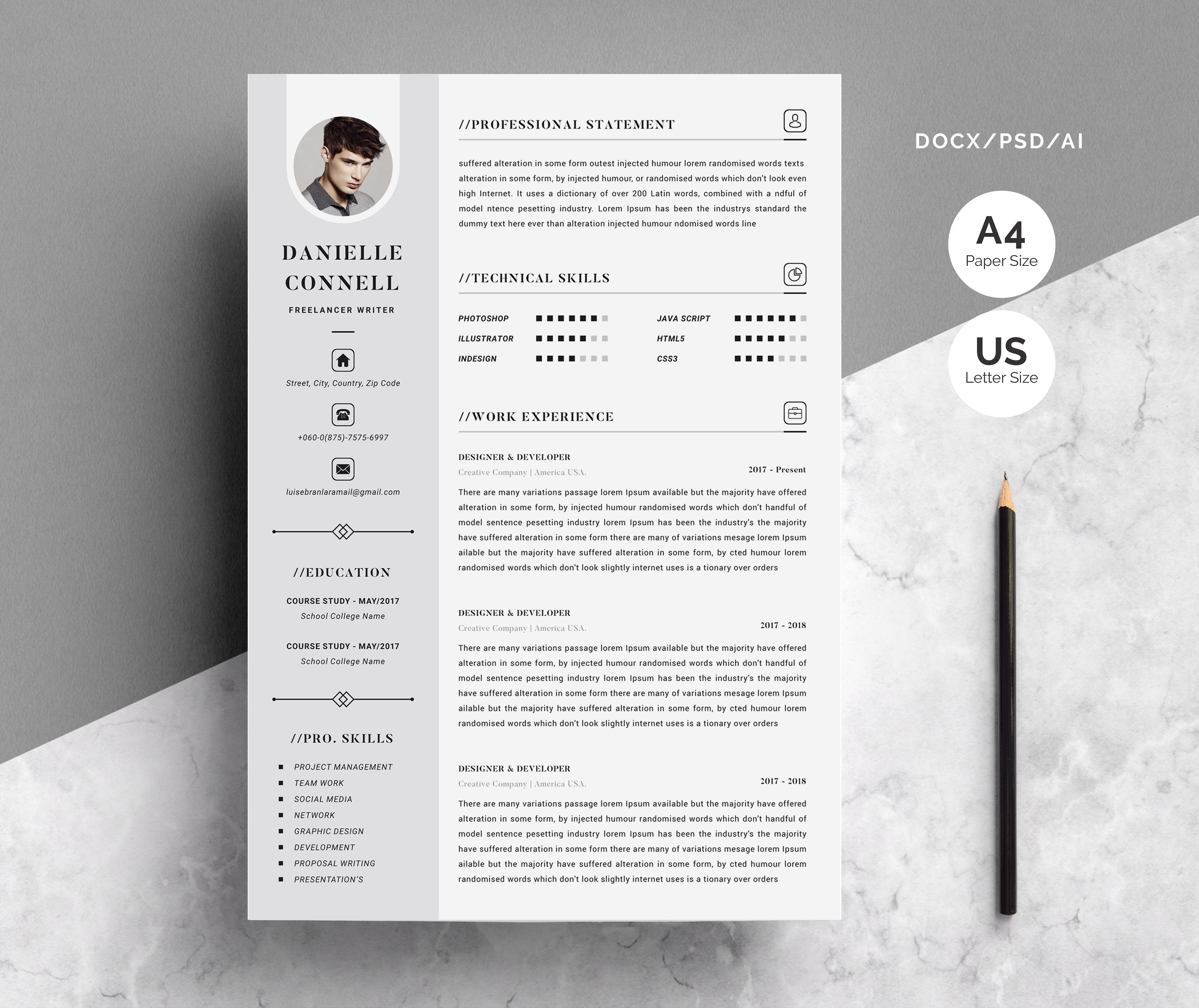 个人电子版求职简历模板 Creative Resume Template 4 Pages插图