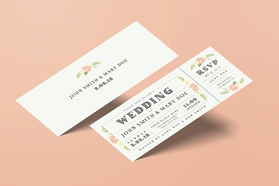 婚礼结婚宴会邀请函PSD模板 Wedding Invitation Ticket插图