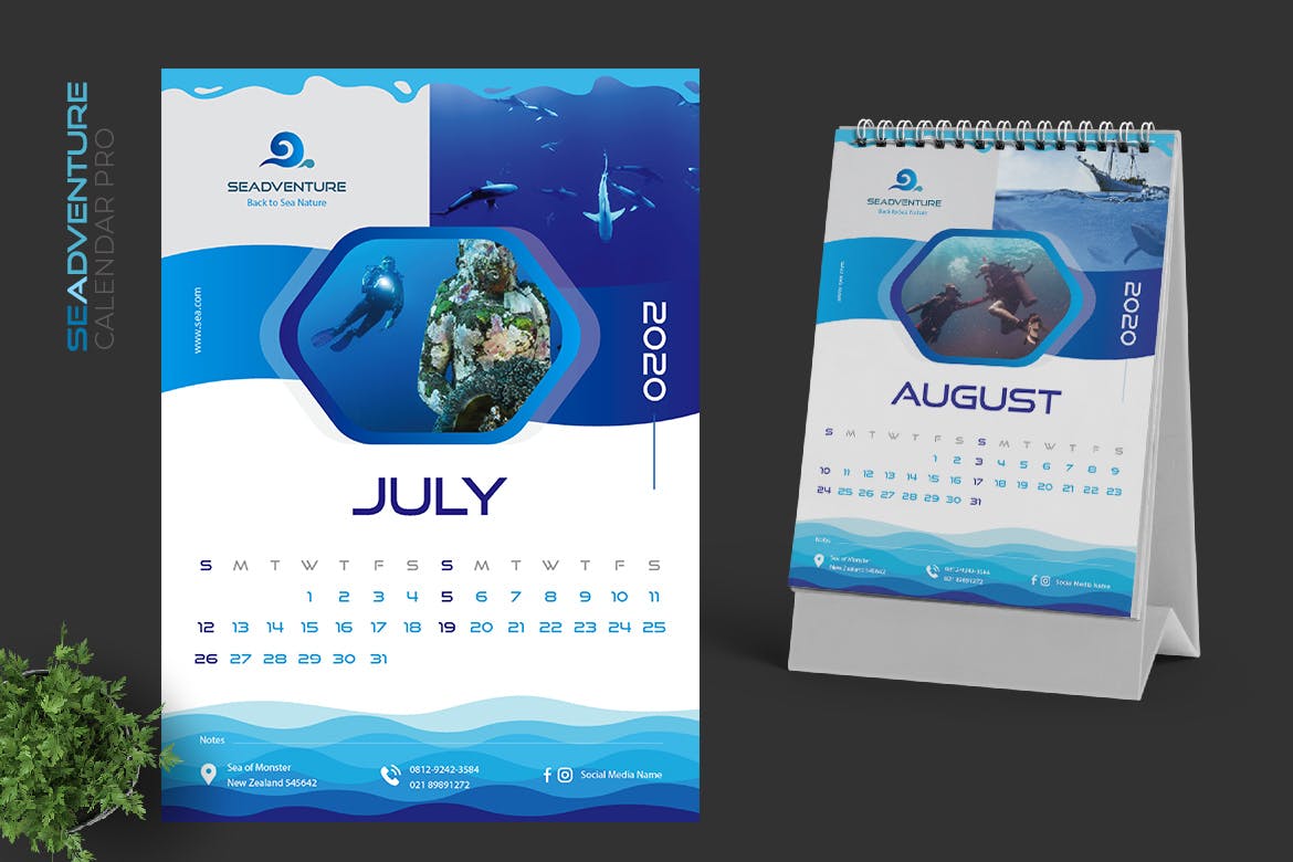 2020年潜水主题翻页台历设计模板 2020 Sea Activities Calendar Pro插图(4)