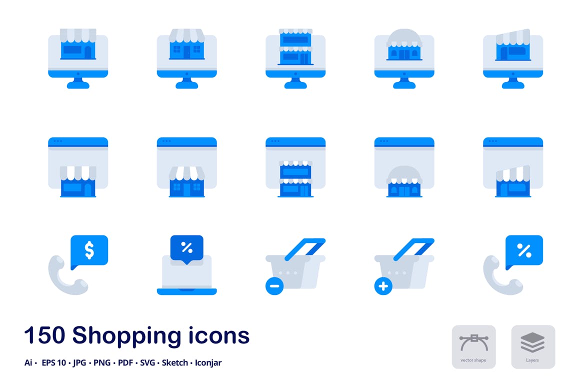 150枚购物&电子商务主题双色调扁平化图标素材 Shopping and E-commerce Accent Duo Tone Icons插图6