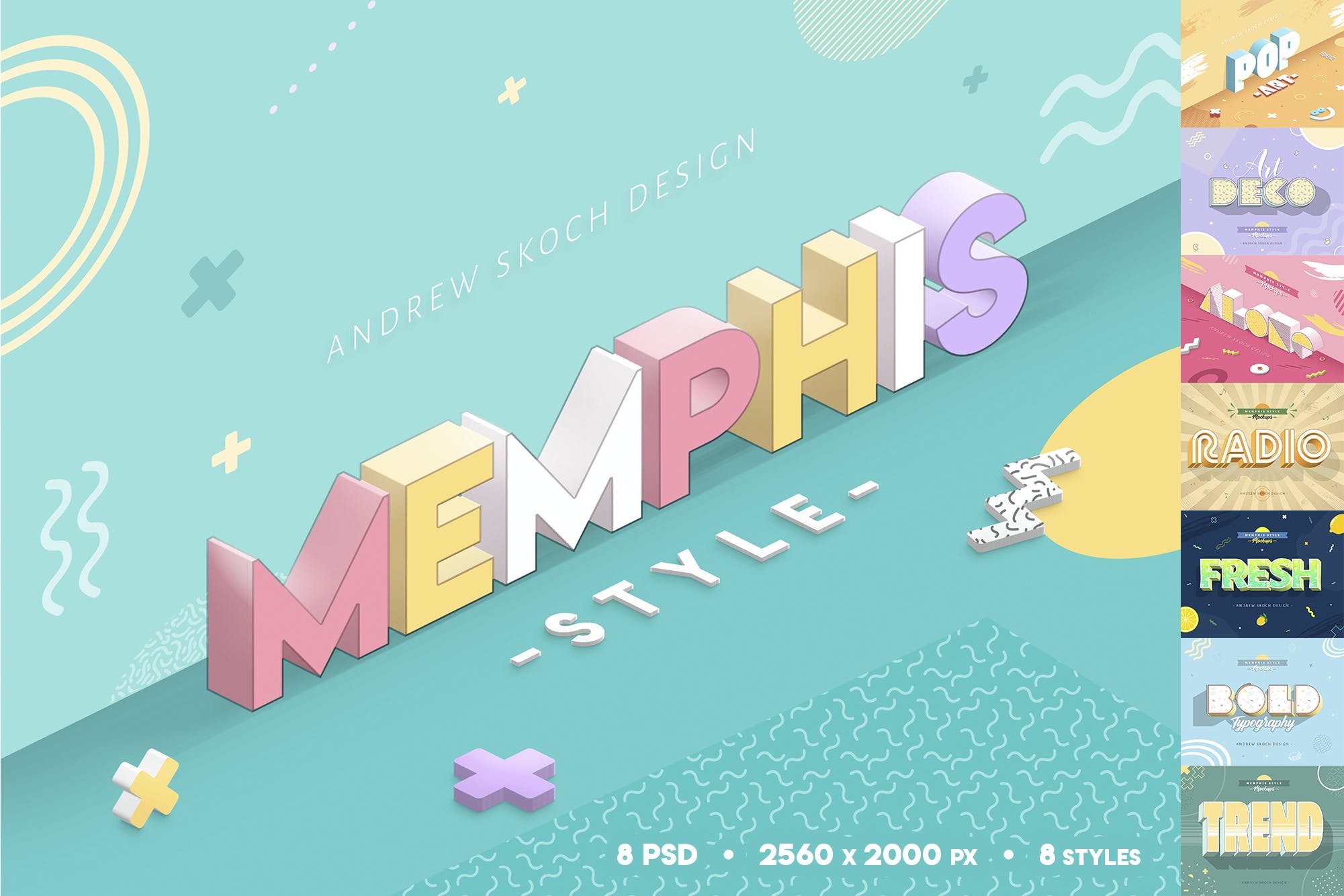 3D孟菲斯风格海报标题字体PS图层样式 Memphis Style – Text Effects插图