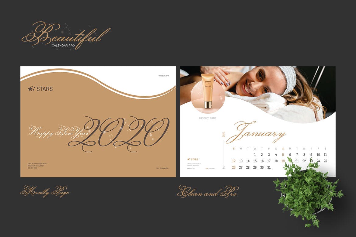 2020年美容行业定制横版活页台历设计模板 2020 Beauty Creative Calendar Pro插图1