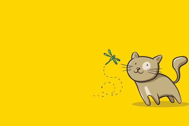 猫咪&蜻蜓矢量插画设计素材 Cat and Dragonfly Illustration Artwork插图1