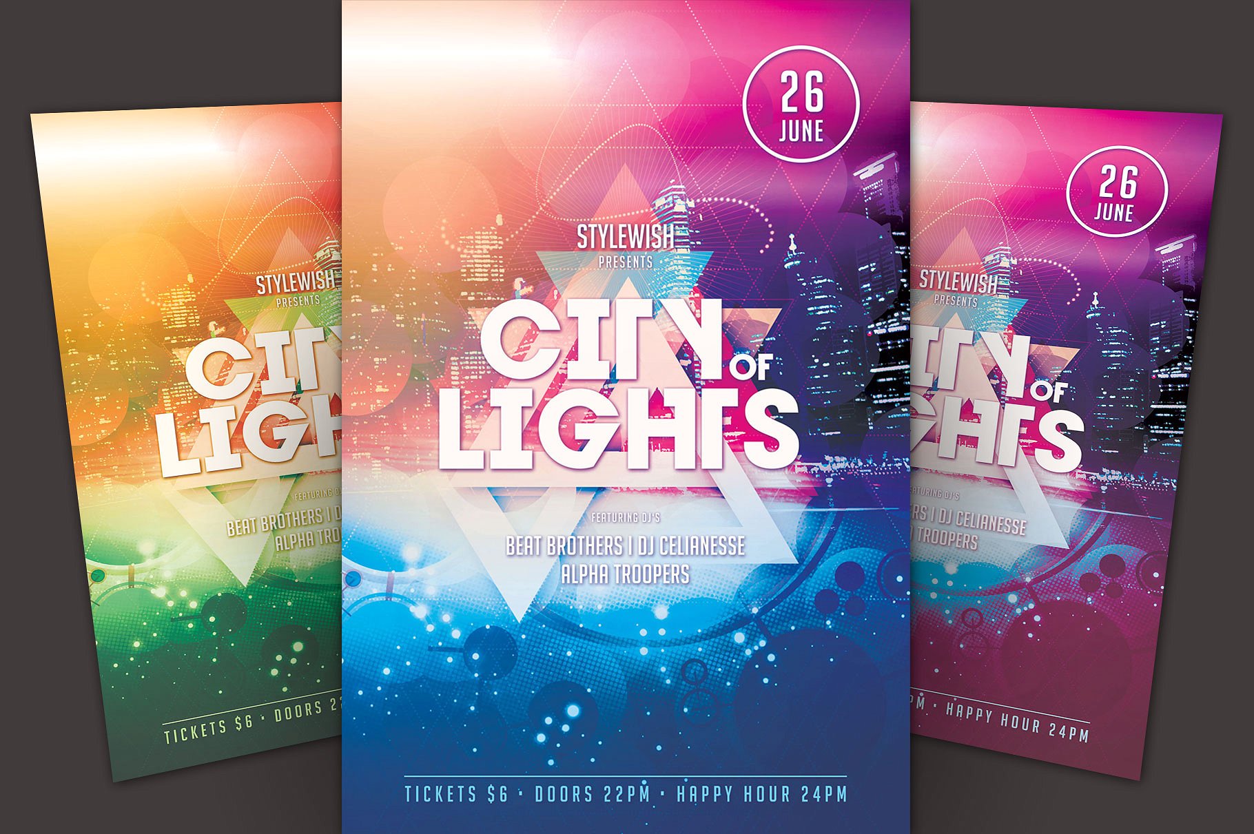 多用途城市之光海报宣传单设计模板 City of Lights Flyer Template插图