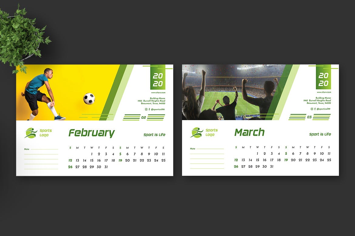 2020年体育运动主题活页翻页台历表设计模板 2020 Sport Calendar Pro插图(2)