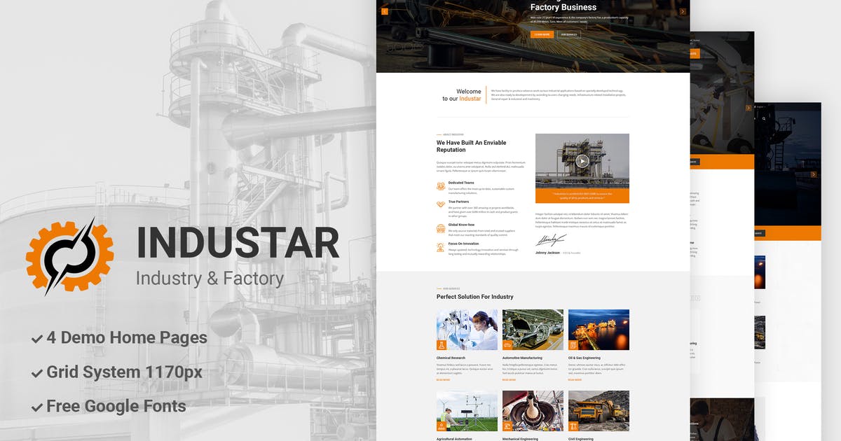 工业生产大型工厂官网设计PSD模板 Industar – Industry & Factory PSD Template插图