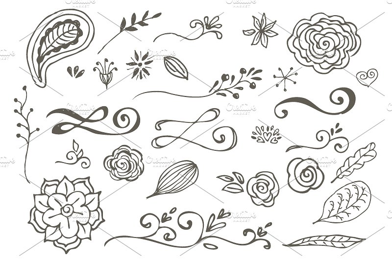 花朵叶子和花环简笔装饰素材 Spring Doodles插图(3)
