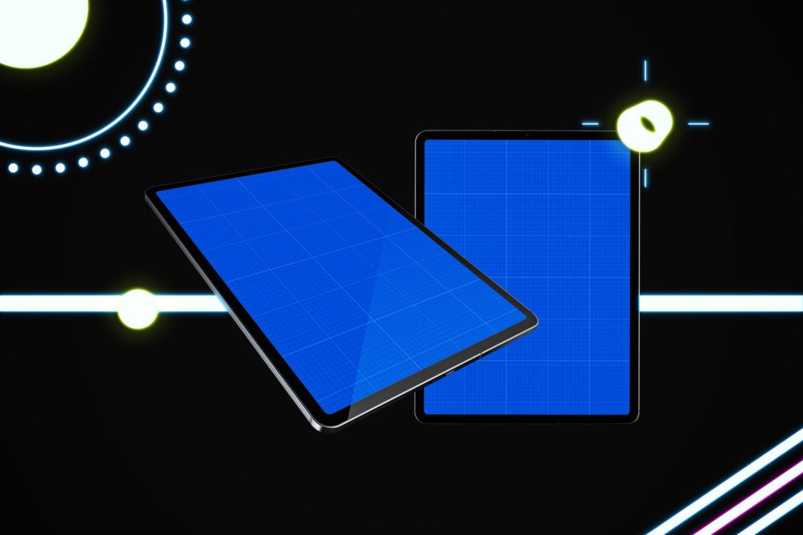 iPad Pro第三方设计屏幕预览样机模板 Neon iPad Pro Mockup插图9