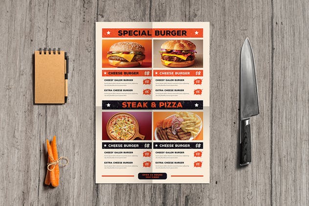 复古西餐厅食品传单菜单设计模板 Retro Food Flyer Menu插图(3)
