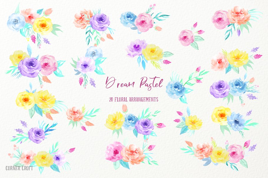梦幻水彩花卉剪贴画合集 Watercolor Clipart Dream Pastel插图(2)