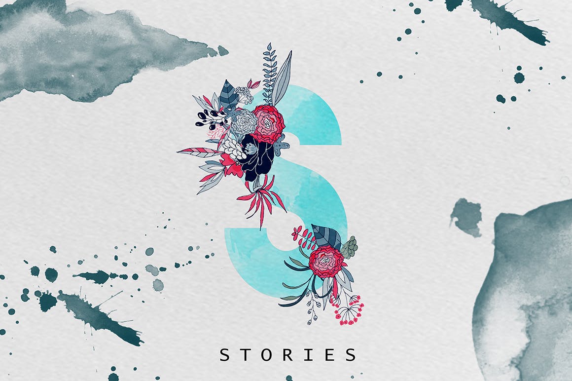 创意水彩手绘花卉装饰字体素材 Stories 2插图2