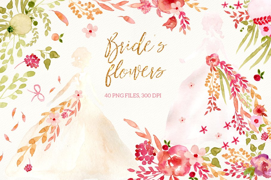 浪漫水彩掉落花瓣元素 Bride’s Flowers插图(1)