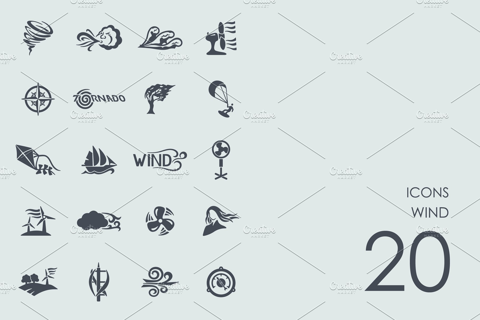 20个手绘风元素简约图标  Wind icons插图