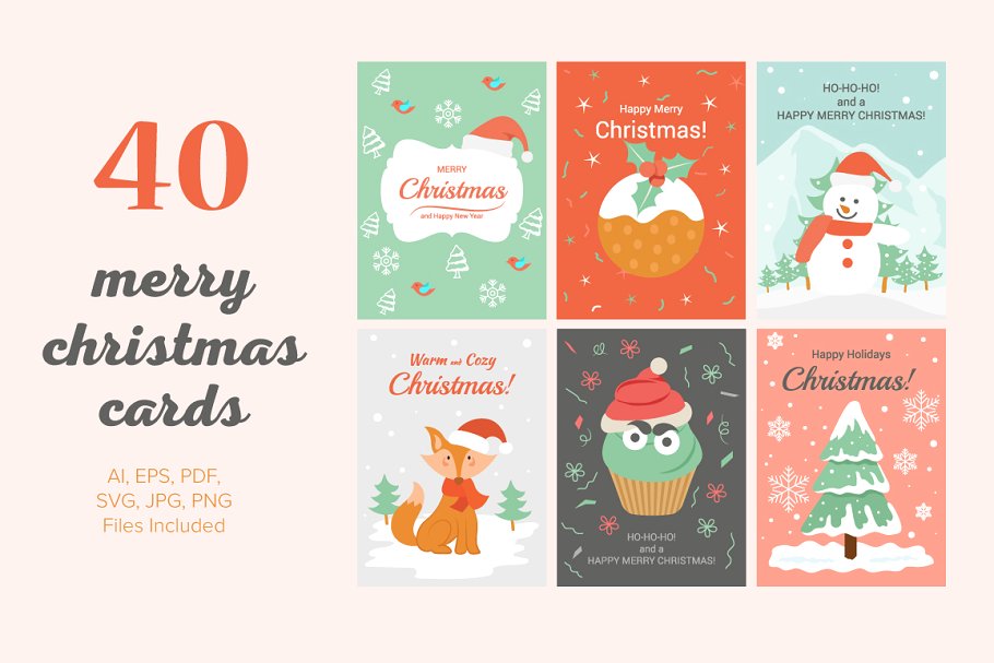 40款圣诞贺卡卡片插画素材 40 Christmas Cards Illustrations插图