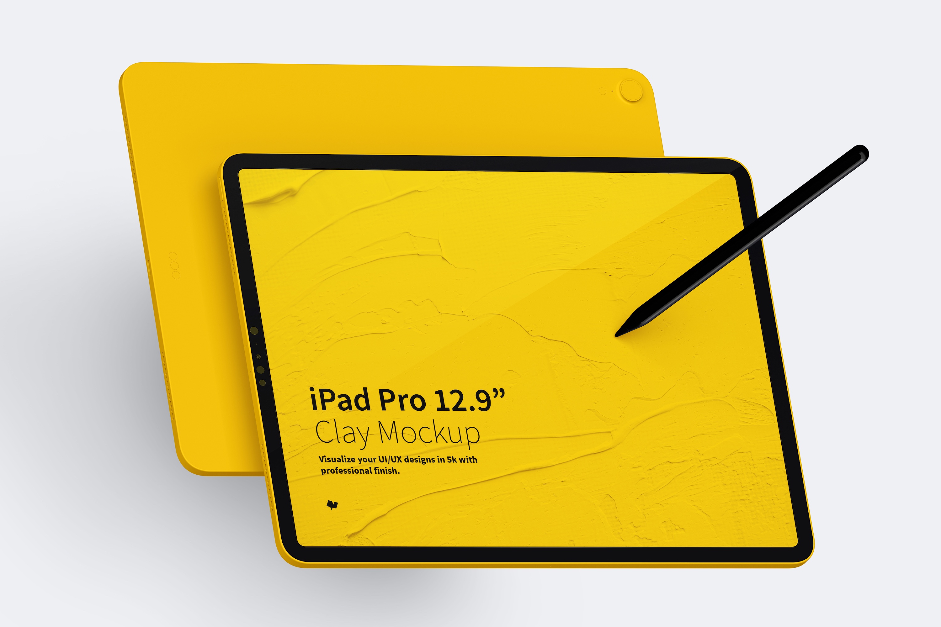 iPad Pro平板电脑前视图&后视图样机模板 Clay iPad Pro 12.9” Mockup, Landscape Front and Back View插图(2)