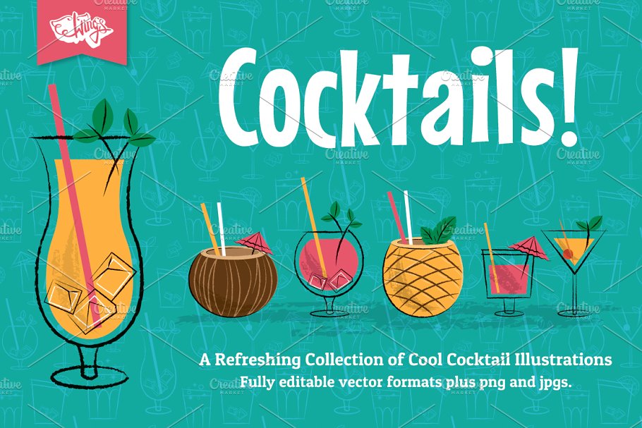 悠闲的夏威夷式鸡尾酒派对宣传单模板 Cocktail Party Vector Illustrations插图