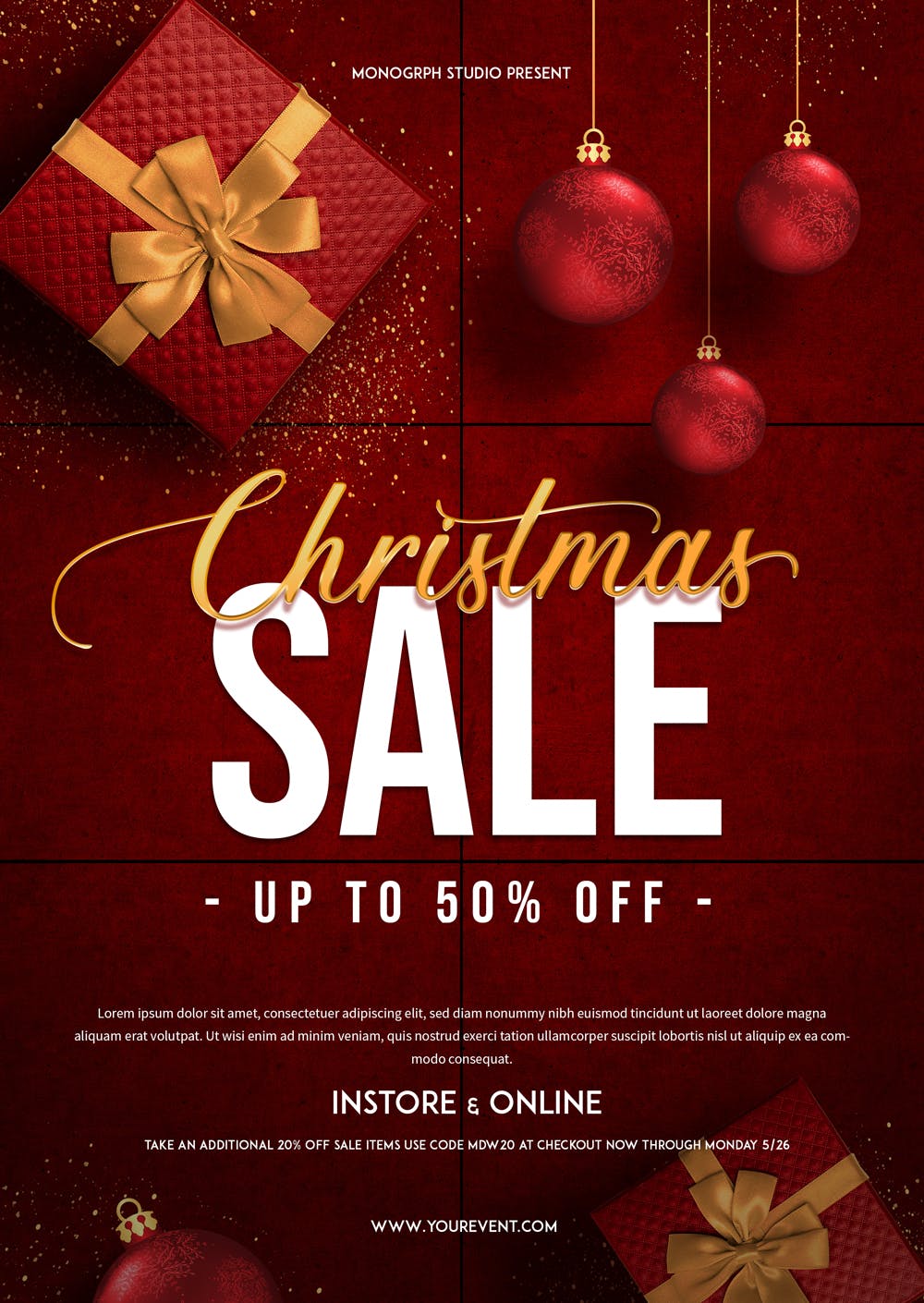 圣诞节线上线下联合促销活动海报传单模板 Christmas Sale Flyer插图(1)