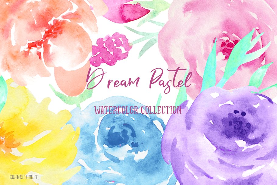 梦幻水彩花卉剪贴画合集 Watercolor Clipart Dream Pastel插图3
