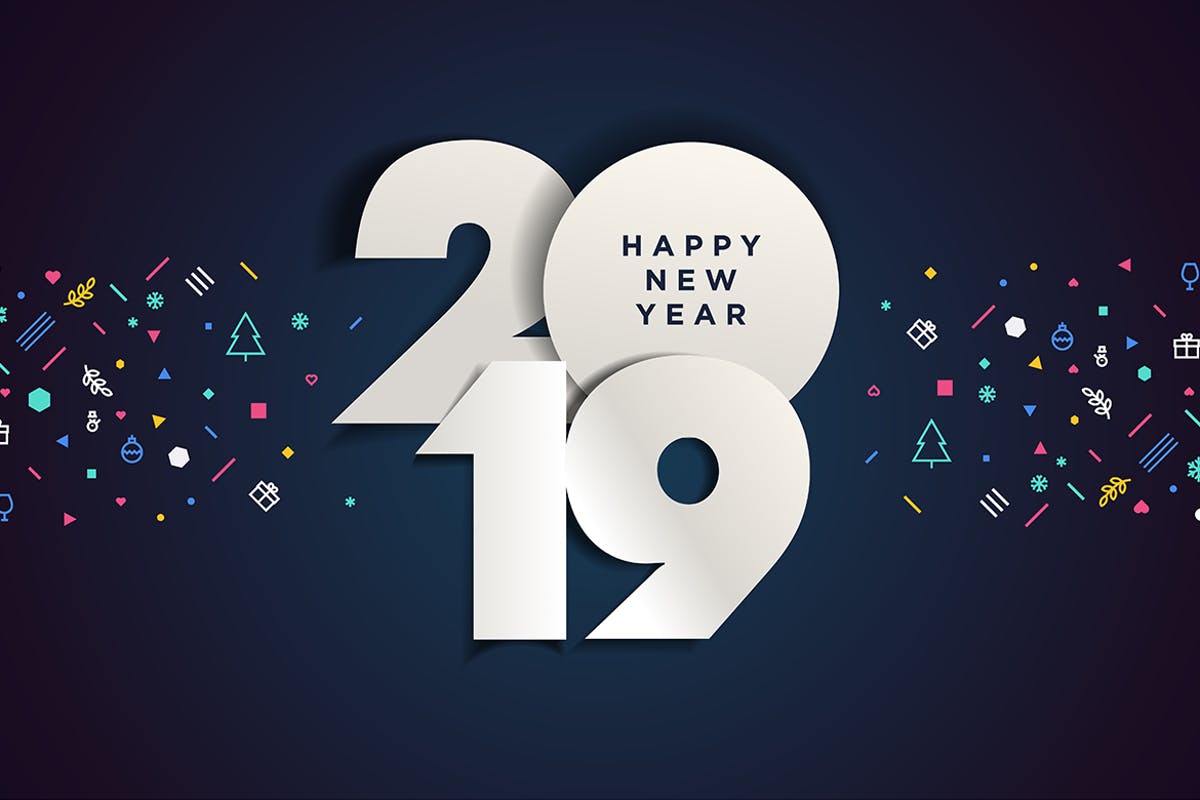 2019年新年暗夜蓝年会海报矢量背景模板 Happy New Year 2019插图